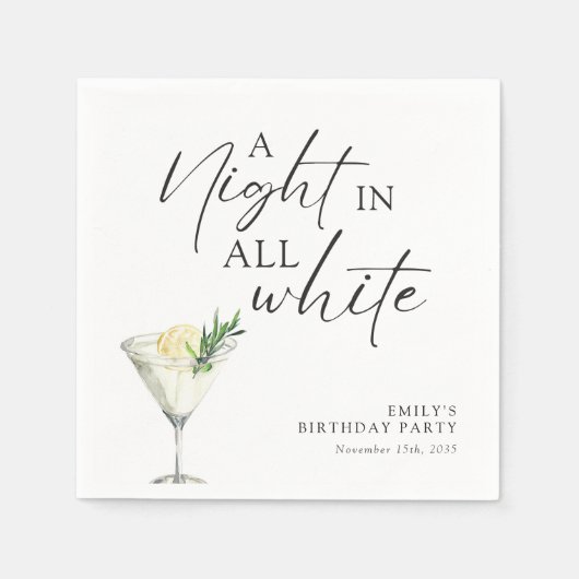 オールホワイト誕生日 スタンダードカクテルナプキン (正面)
