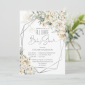 オールホワイト ベビーシャワー シルバーフレーム 花 招待状 (スタンド正面)