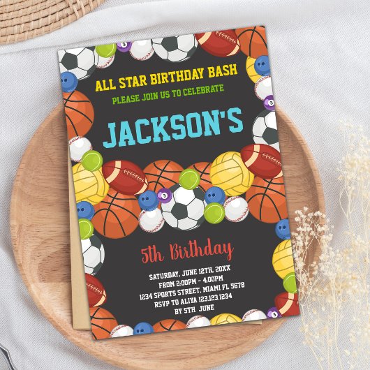 オールボールブラックスポーツパーティー誕生日招待状 招待状