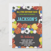 オールボールブラックスポーツパーティー誕生日招待状 招待状 (正面)