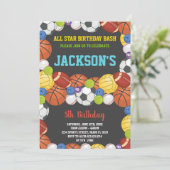 オールボールブラックスポーツパーティー誕生日招待状 招待状 (スタンド正面)