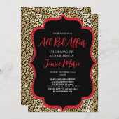 オールレッドパーティーレオパード誕生日招待状 招待状 (正面/裏面)