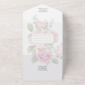 オール・インクルーシブ ピンクのバラのウェディング フラワーズ RSVP オールインワン招待状 (外側)