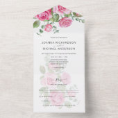 オール・インクルーシブ ピンクのバラのウェディング フラワーズ RSVP オールインワン招待状 (内側)