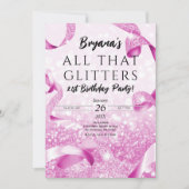 オール・ザット・グリッターズ ピンクスパークル バースデーパーティ 招待状 (正面)
