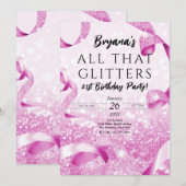 オール・ザット・グリッターズ ピンクスパークル バースデーパーティ 招待状 (正面/裏面)