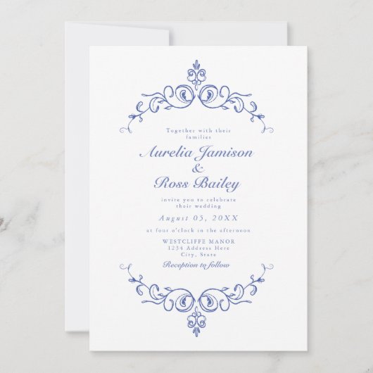 オーレリアチノワセリーブルービクトリアンフローラ結婚ズ 招待状 (正面)