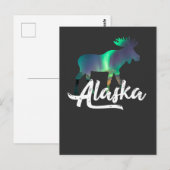 オーロラとアラスカのムースのギフト ポストカード (正面/裏面)