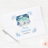 オーロラと北極の動物たちによるクリスマス スクエアシール (封筒)