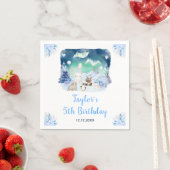 オーロラと北極の動物の誕生日 スタンダードカクテルナプキン (インサイチュ)