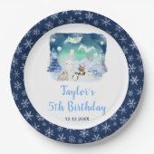 オーロラと北極の動物の誕生日 ペーパープレート (正面)