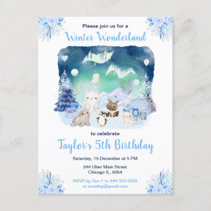 オーロラと北極の動物の誕生日 ポストカード