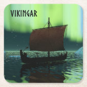 オーロラに映えるヴァイキングの船 スクエアペーパーコースター (正面)