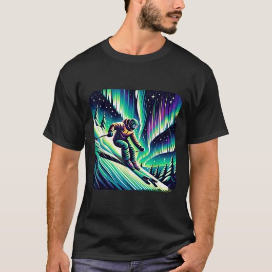 オーロラの下でのアドベンチャースキー Tシャツ (正面)