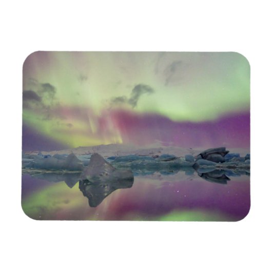 オーロラの光がラグーンに映る | アイスランド マグネット (横)