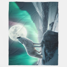 「オーロラの光の中を狼が吠え立てる」 フリースブランケット