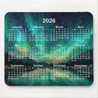 オーロラの夜空の風景 2026年カレンダー マウスパッド