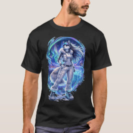 オーロラの夜 - ハスキー Tシャツ