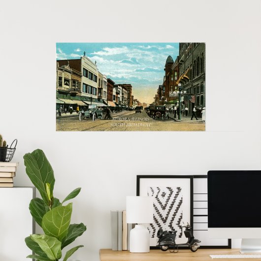 オーロライリノイ南ブロードウェイウォーターカラーアート1920 ポスター (ホームオフィス)