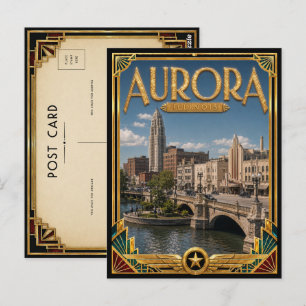 オーロライリノイ州アールデコ調の黄金時代のビンテージ風 ポストカード