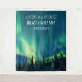 オーロラスクリプト Mr & Mrs ウェディングバックドロップバナー タペストリー (正面)