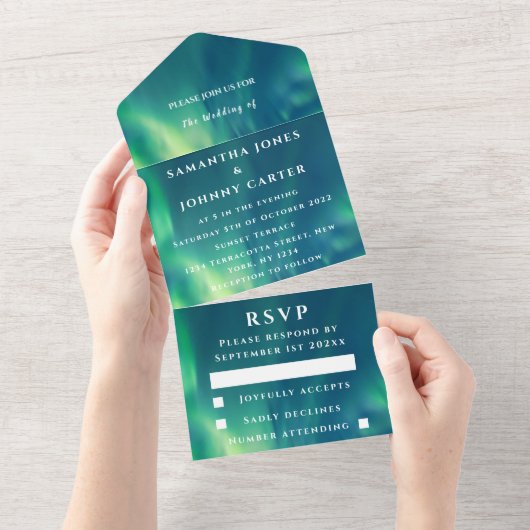 オーロラスターリーナイトスターズスカイエレガントな結婚式 オールインワン招待状 (貼ってはがせる)