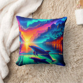 「オーロラドルフィンサンセット鮮やか-海アート」 クッション (ブランケット)