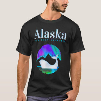 オーロラボア付きアラスカ北方灯オルカクジラ Tシャツ