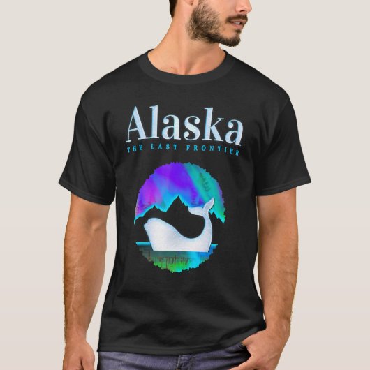 オーロラボア付きアラスカ北方灯オルカクジラ Tシャツ (正面)