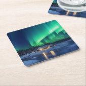 オーロラボレアの冬のキャビン スクエアペーパーコースター (アングル)