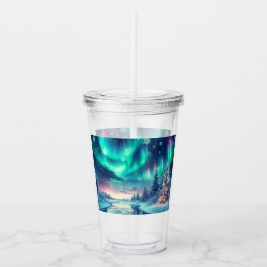 オーロラボレアリス/クリスマス/冬 アクリルタンブラー (正面)