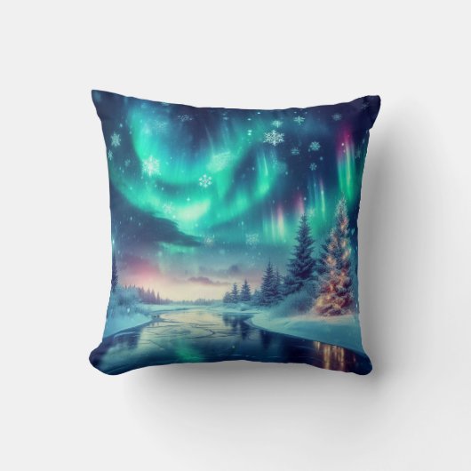オーロラボレアリス/クリスマス/冬 クッション (正面)