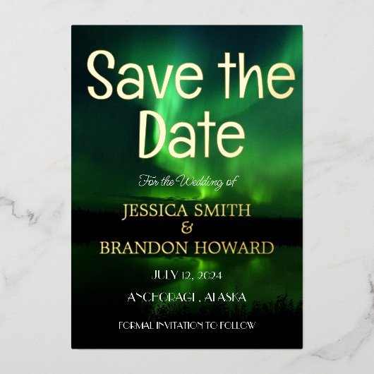 オーロラボレアリス 北極光 エレガント ウェディング 箔招待状 (正面)