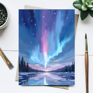 オーロラボレアリス 水彩画 オーロラの絵 ポストカード