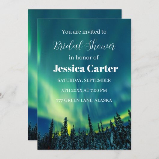 オーロラボレリスノーザンライツブライダルシャワー 招待状 (正面/裏面)