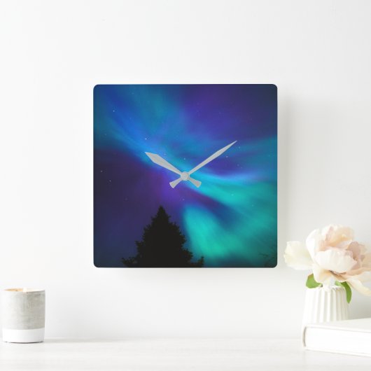 オーロラボレリス |カナダOntario Sudbury スクエア壁時計 (ホーム)