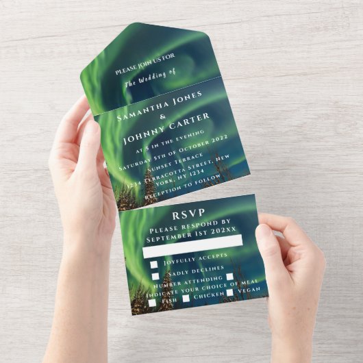 オーロラ星の夜の星の空結婚は1つの内のすべての オールインワン招待状 (貼ってはがせる)