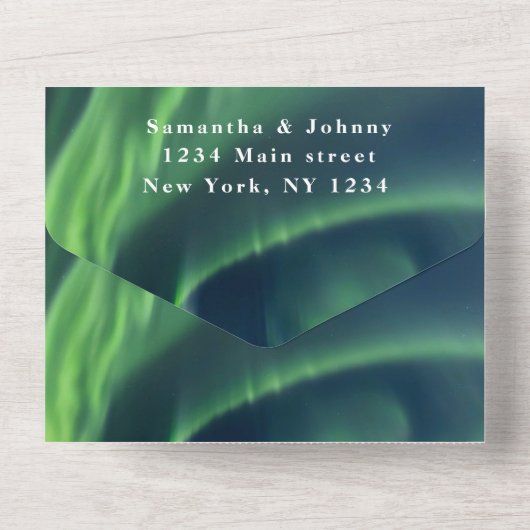 オーロラ星の夜の星の空結婚は1つの内のすべての オールインワン招待状 (裏面)