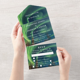 オーロラ星の夜の星の空結婚は1つの内のすべての オールインワン招待状