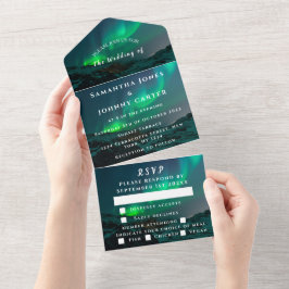 オーロラ星空結婚の夜空の一対一 オールインワン招待状