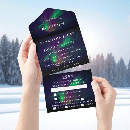 オーロラ星空結婚の夜空の一対一 オールインワン招待状