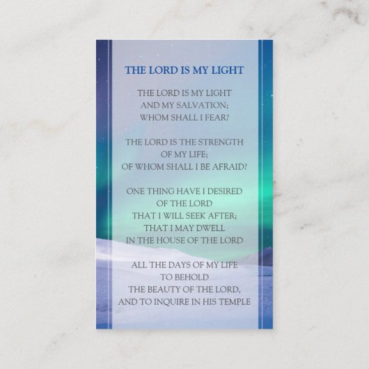 オーロラ葬儀祈りの言葉カード、メモリアル祈りの言葉カード 名刺 (裏面)