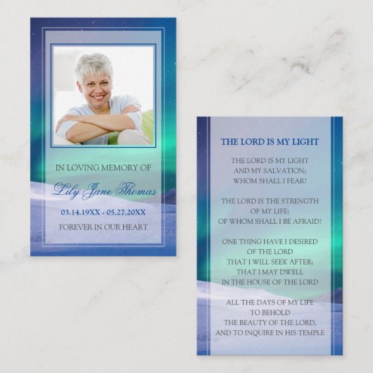 オーロラ葬儀祈りの言葉カード、メモリアル祈りの言葉カード 名刺 (正面/裏面)