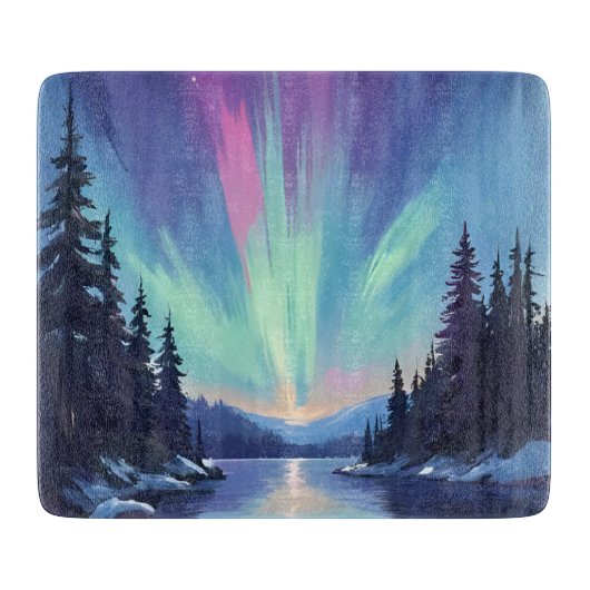 オーロラ｜オーロラの水彩画 カッティングボード (正面)