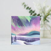 オーロラ カラフルな冬の夜 | 水彩画 カード (スタンド正面)