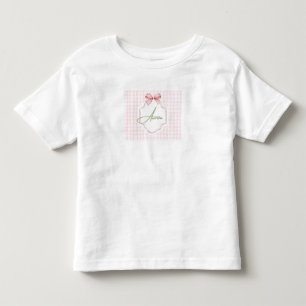 オーロラ　パーソナライズ　ピンク　リボン　＆　ギンガム　プリント トドラーTシャツ