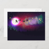 オーロラBorealis上の飛行サンタ シーズンポストカード (正面/裏面)