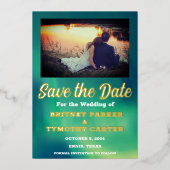 オーロラBorealis Sky QRコードフォト結婚ズ 箔招待状 (正面)