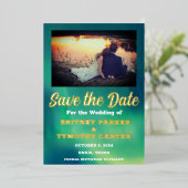 オーロラBorealis Sky QRコードフォト結婚ズ 箔招待状 (立ち正面)