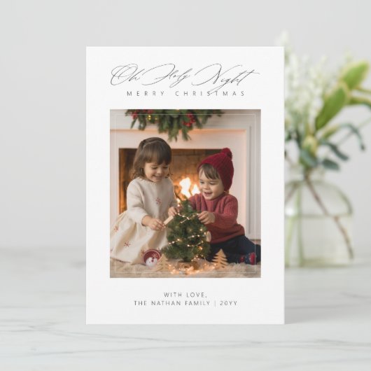 オー神聖な夜のミニマリスト宗教的なクリスマスフォト シーズンカード (スタンド正面)